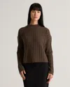 Quince Women's Mongolian Cashmere Wide-rib Cropped Mockneck Sweater In Brown