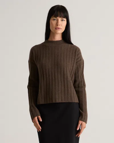 Quince Women's Mongolian Cashmere Wide-rib Cropped Mockneck Sweater In Brown