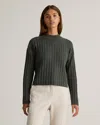 Quince Women's Mongolian Cashmere Wide-rib Cropped Mockneck Sweater In Moss