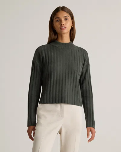 Quince Women's Mongolian Cashmere Wide-rib Cropped Mockneck Sweater In Moss