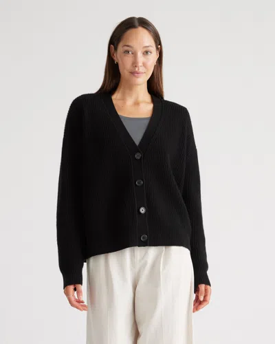 Quince Women's Mongolian Spring Cashmere Fisherman Boxy Cropped Cardigan Sweater In Black