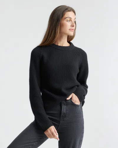Quince Women's Mongolian Spring Cashmere Fisherman Crewneck Sweater In Black