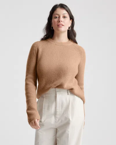 Quince Women's Mongolian Spring Cashmere Fisherman Crewneck Sweater In Camel