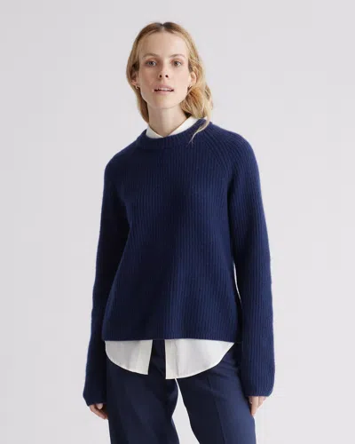 Quince Women's Mongolian Spring Cashmere Fisherman Crewneck Sweater In Navy