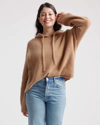 Quince Women's Mongolian Spring Cashmere Fisherman Pullover Hoodie In Camel