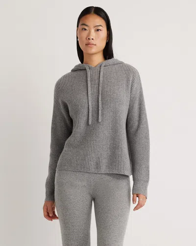 Quince Women's Mongolian Spring Cashmere Fisherman Pullover Hoodie In Heather Grey