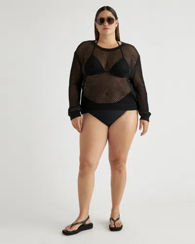 Quince Women's Open-knit Cover-up Crew Neck Alpaca Sweater In Black