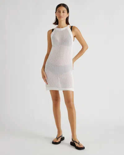 Quince Women's Open-knit Cover-up Mini Dress In White