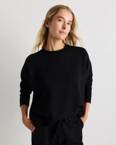 Quince Women's Organic French Terry Crew Neck Alpaca Sweater In Black