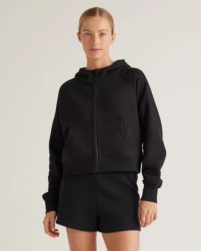Quince Women's Organic Heavyweight Fleece Cropped Full Zip Hoodie In Black
