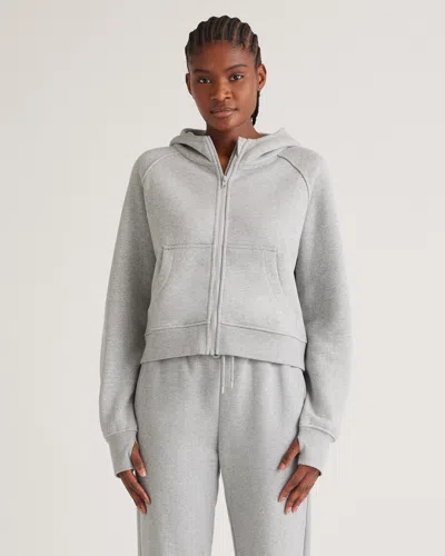 Quince Women's Organic Heavyweight Fleece Cropped Full Zip Hoodie In Heather Grey