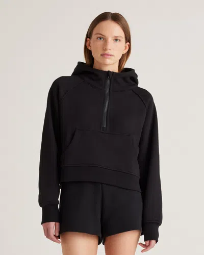 Quince Women's Organic Heavyweight Fleece Cropped Half Zip Hoodie In Black