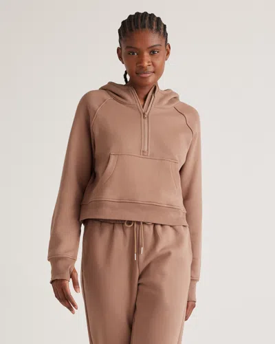 Quince Women's Organic Heavyweight Fleece Cropped Half Zip Hoodie In Taupe