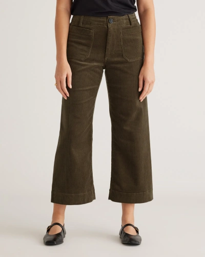 Quince Women's Organic Stretch Corduroy Cropped Wide Leg Pants In Seaweed