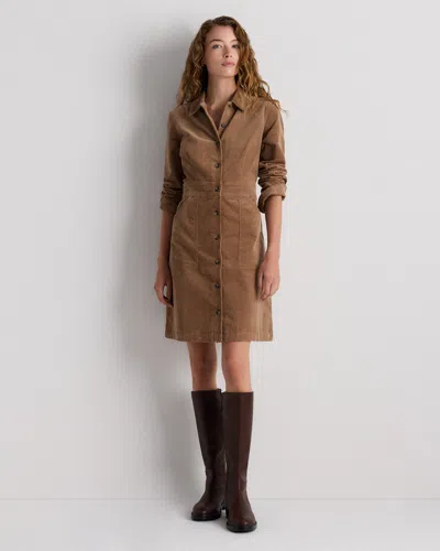 Quince Women's Organic Stretch Corduroy Mini Shirt Dress In Brown