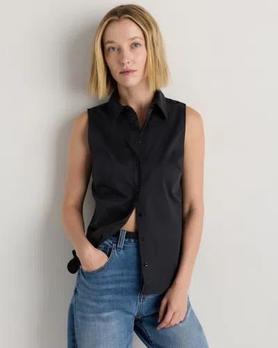 Quince Women's Organic Stretch Cotton Tailored Sleeveless Shirt In Black