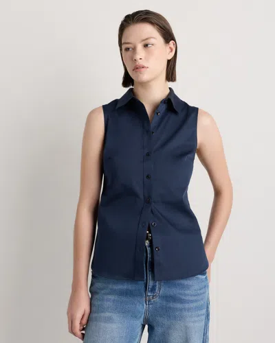 Quince Women's Organic Stretch Cotton Tailored Sleeveless Shirt In Blue