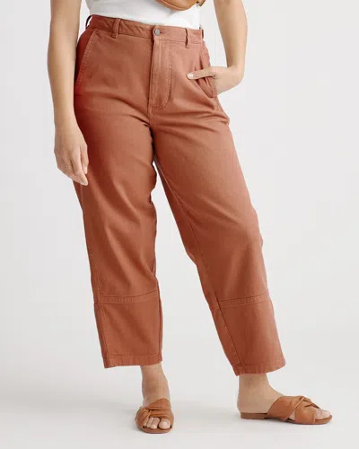 Quince Women's Organic Stretch Cotton Twill Barrel Pants In Rust