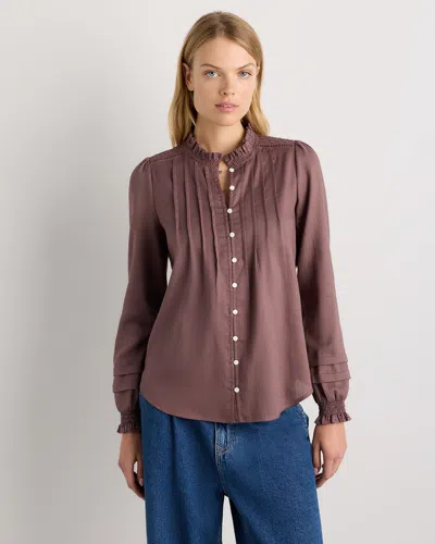 Quince Women's Organic Textured Cotton Peasant Blouse In Brown