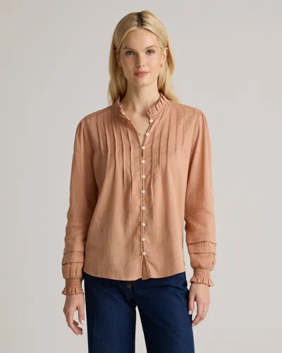 Quince Women's Organic Textured Cotton Peasant Blouse In Cafe Au Lait