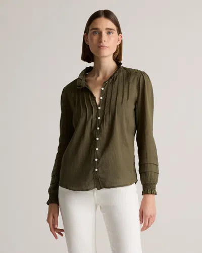 Quince Women's Organic Textured Cotton Peasant Blouse In Caper