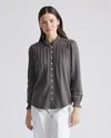 Quince Women's Organic Textured Cotton Peasant Blouse In Charcoal