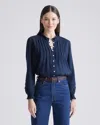 Quince Women's Organic Textured Cotton Peasant Blouse In Navy