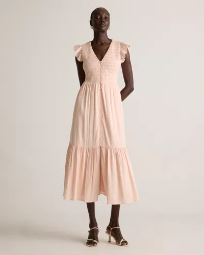 Quince Women's Organic Textured Cotton Smocked V-neck Midi Dress In Ballet Slipper