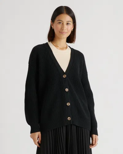Quince Women's Oversized Boyfriend Cardigan Sweater In Black
