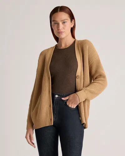 Quince Women's Oversized Boyfriend Cardigan Sweater In Camel