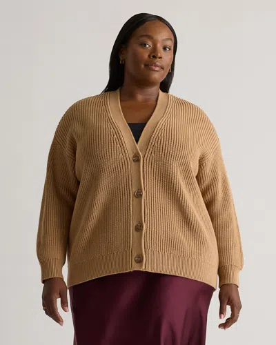 Quince Women's Oversized Boyfriend Cardigan Sweater In Camel