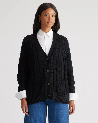 Quince Women's Oversized Cable Cardigan Sweater In Black