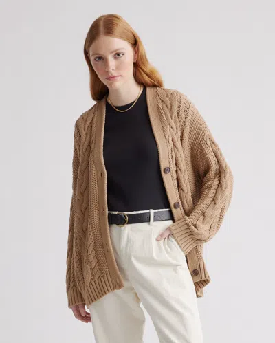 Quince Women's Oversized Cable Cardigan Sweater In Camel