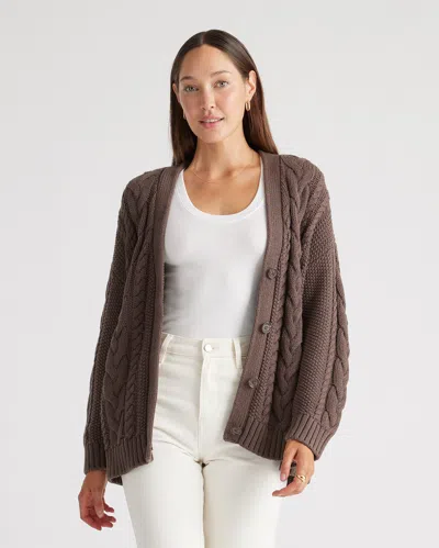 Quince Women's Oversized Cable Cardigan Sweater In Heather Brown