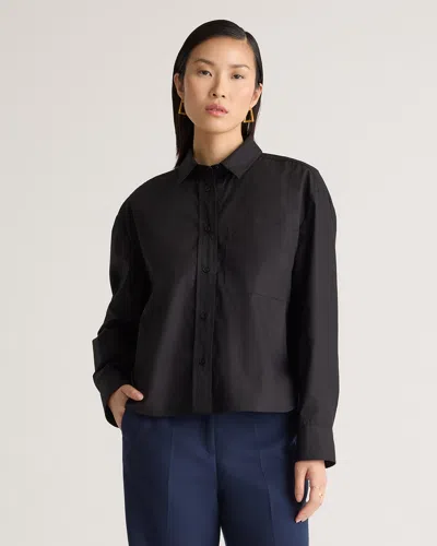 Quince Women's Poplin Cropped Long Sleeve Shirt In Black