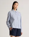 Quince Women's Poplin Cropped Long Sleeve Shirt In Light Blue Stripe