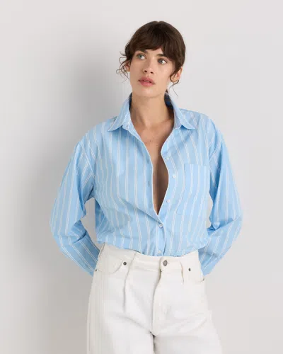 Quince Women's Poplin Long Sleeve Boyfriend Shirt In Blue