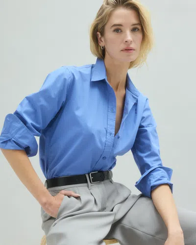 Quince Women's Poplin Long Sleeve Boyfriend Shirt In True Blue