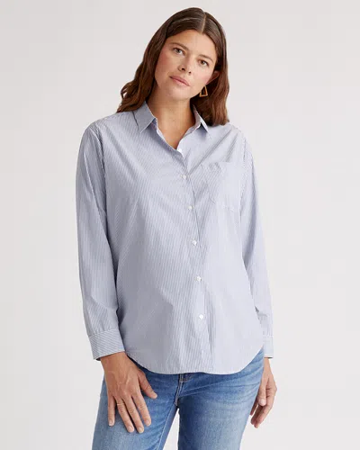 Quince Women's Poplin Maternity & Nursing Button-down Shirt In Light Blue Stripe