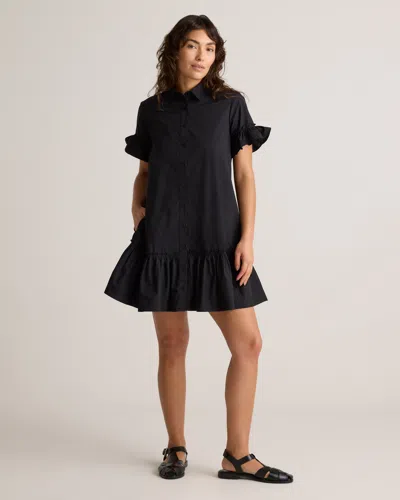 Quince Women's Poplin Short Sleeve Ruffle Shirt Dress In Black