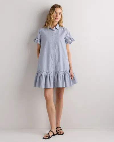 Quince Women's Poplin Short Sleeve Ruffle Shirt Dress In Blue