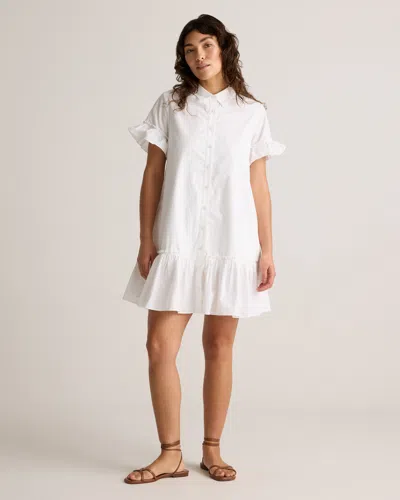 Quince Women's Poplin Short Sleeve Ruffle Shirt Dress In Classic White