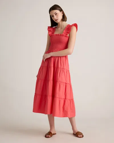 Quince Women's Poplin Smocked Midi Dress In Spiced Coral