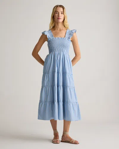 Quince Women's Poplin Smocked Midi Dress In Tribeca Stripe