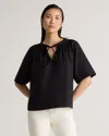 Quince Women's Poplin Split Neck Top In Black