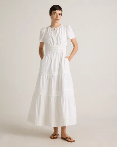 Quince Women's Poplin Tiered Maxi Dress In Classic White
