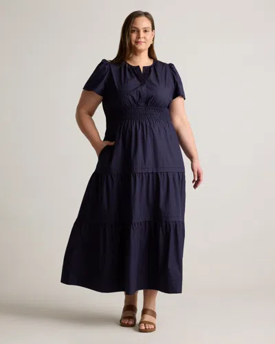Quince Women's Poplin Tiered Maxi Dress In Navy