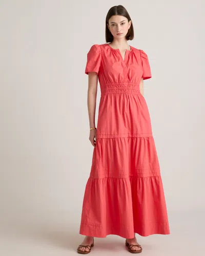 Quince Women's Poplin Tiered Maxi Dress In Spiced Coral