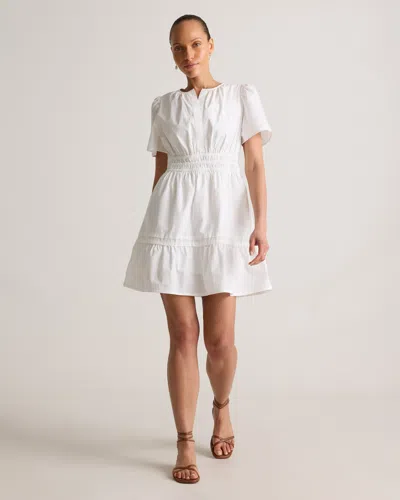 Quince Women's Poplin Tiered Mini Dress In Classic White