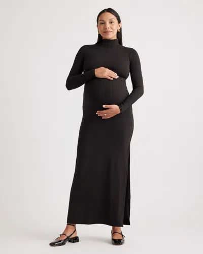 Quince Women's Recycled Knit Maternity Mock Neck Maxi Dress In Black